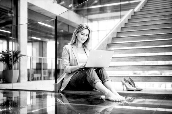 A woman using macbook laptop