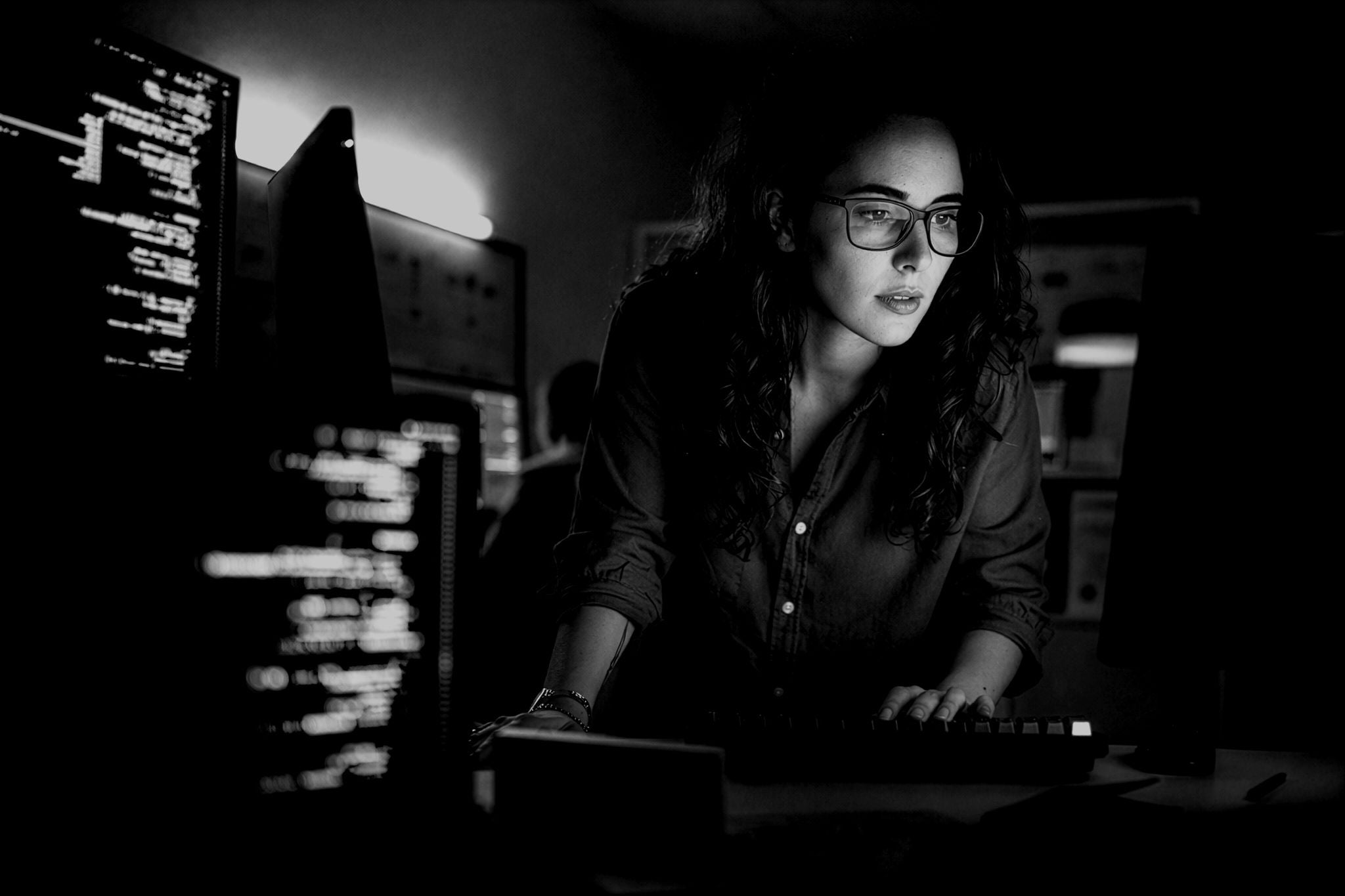 A woman working on pc