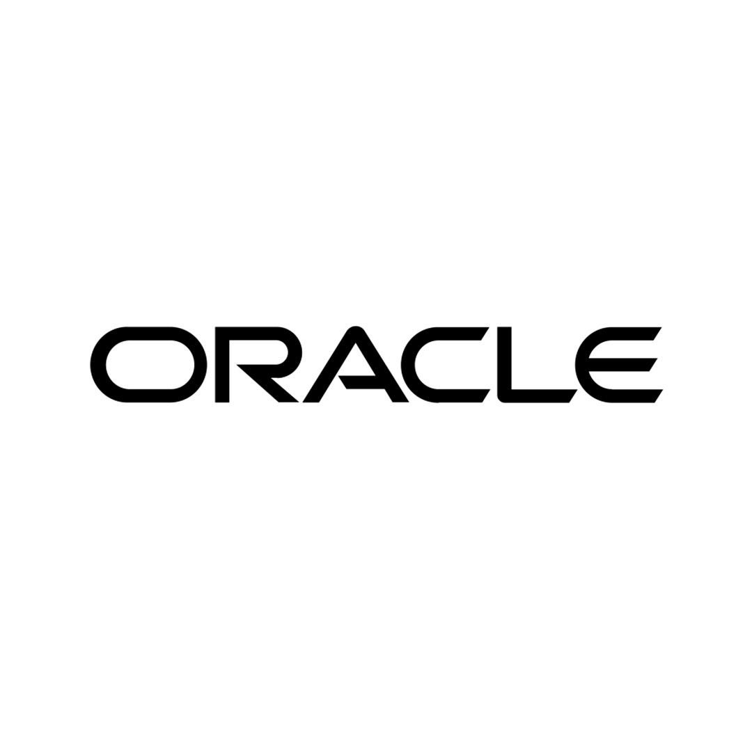 A minimal corporate visual featuring the Oracle logo in black stylized text on a plain light background, representing an enterprise technology company focused on database management, cloud infrastructure, and business software solutions.